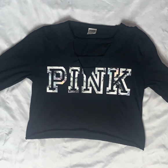 PINK Victoria's Secret Tops - Black and holographic print long sleeve crop top PINK Victoria's Secret Tops - Black and holographic print long sleeve crop top
